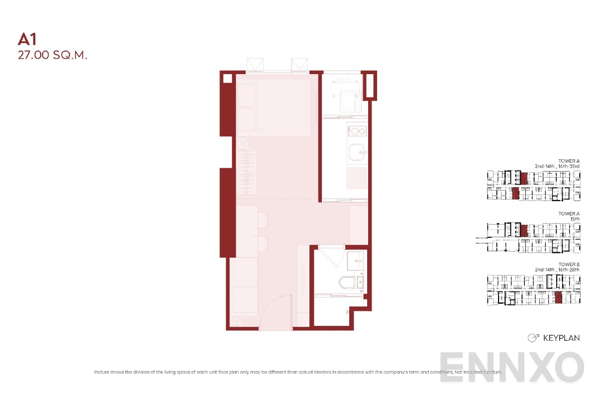 รูปแปลนห้อง A1 ของโครงการ ASPIRE Huai Khwang