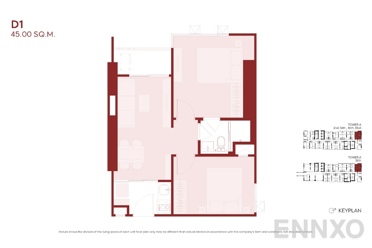 รูปแปลนห้อง D1 ของโครงการ ASPIRE Huai Khwang