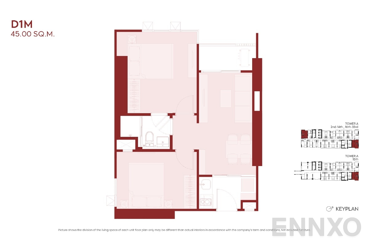 รูปแปลนห้อง D1M ของโครงการ ASPIRE Huai Khwang