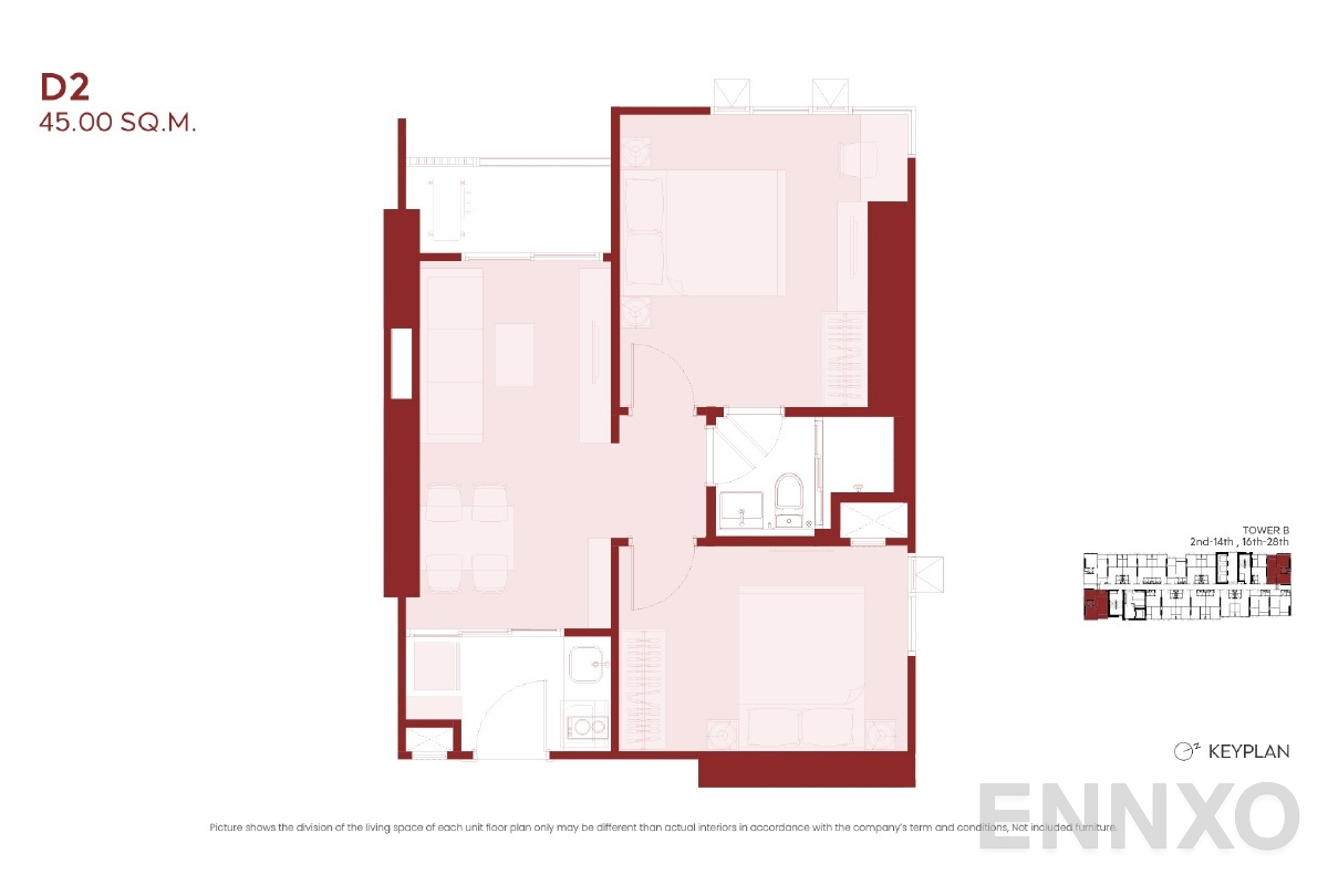 รูปแปลนห้อง D1M ของโครงการ ASPIRE Huai Khwang