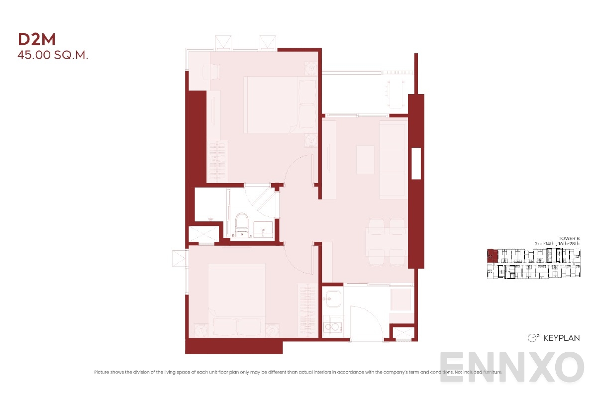 รูปแปลนห้อง D2M ของโครงการ ASPIRE Huai Khwang