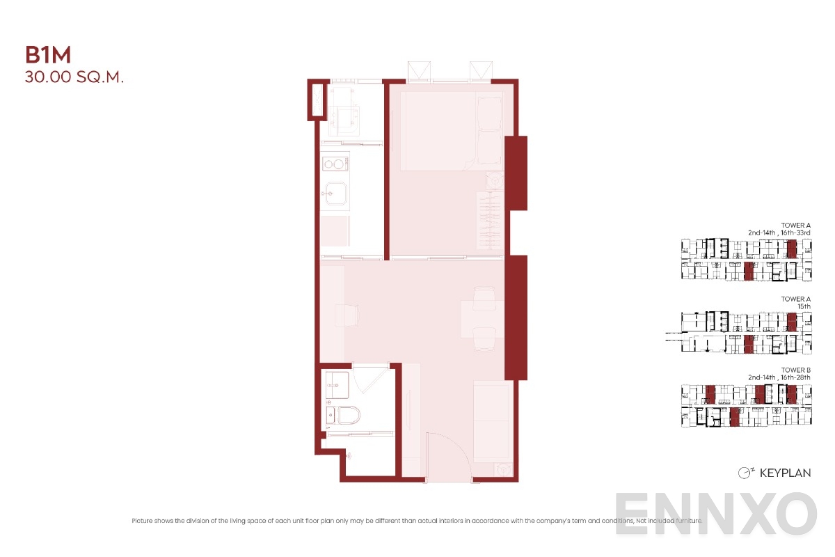 รูปแปลนห้อง B1M ของโครงการ ASPIRE Huai Khwang
