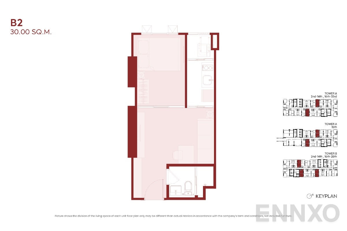 รูปแปลนห้อง B2 ของโครงการ ASPIRE Huai Khwang