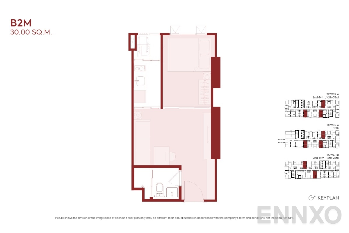 รูปแปลนห้อง B2M ของโครงการ ASPIRE Huai Khwang