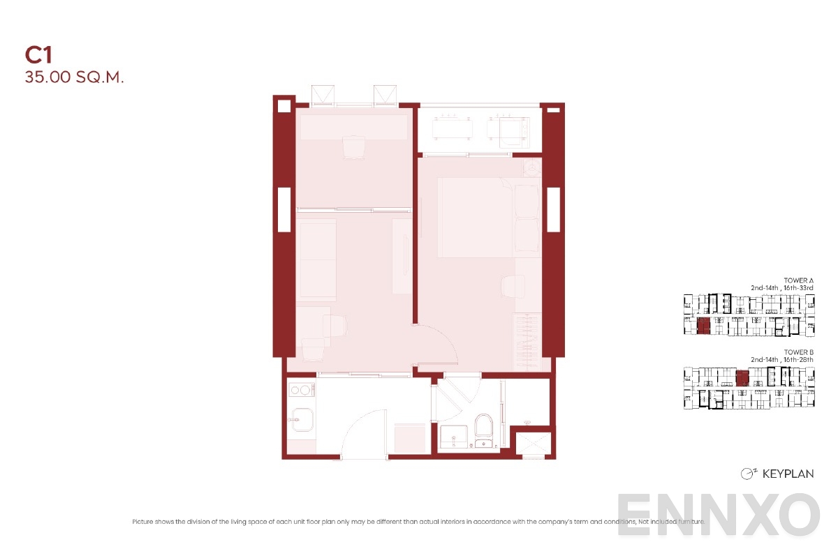 รูปแปลนห้อง C1 ของโครงการ ASPIRE Huai Khwang
