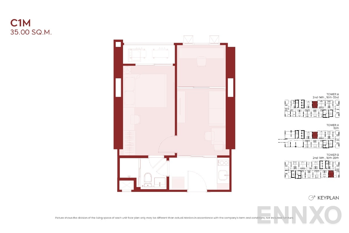 รูปแปลนห้อง C1M ของโครงการ ASPIRE Huai Khwang
