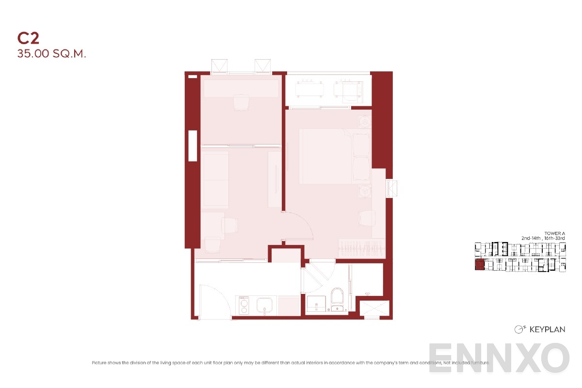รูปแปลนห้อง C2 ของโครงการ ASPIRE Huai Khwang
