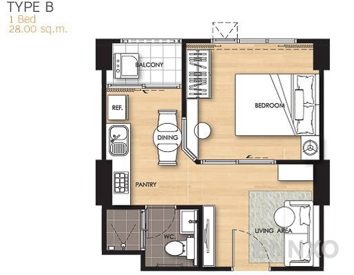 รูปแปลนห้อง 1 Bedroom TYPE B ของโครงการ แอสไพร์ งามวงศ์วาน