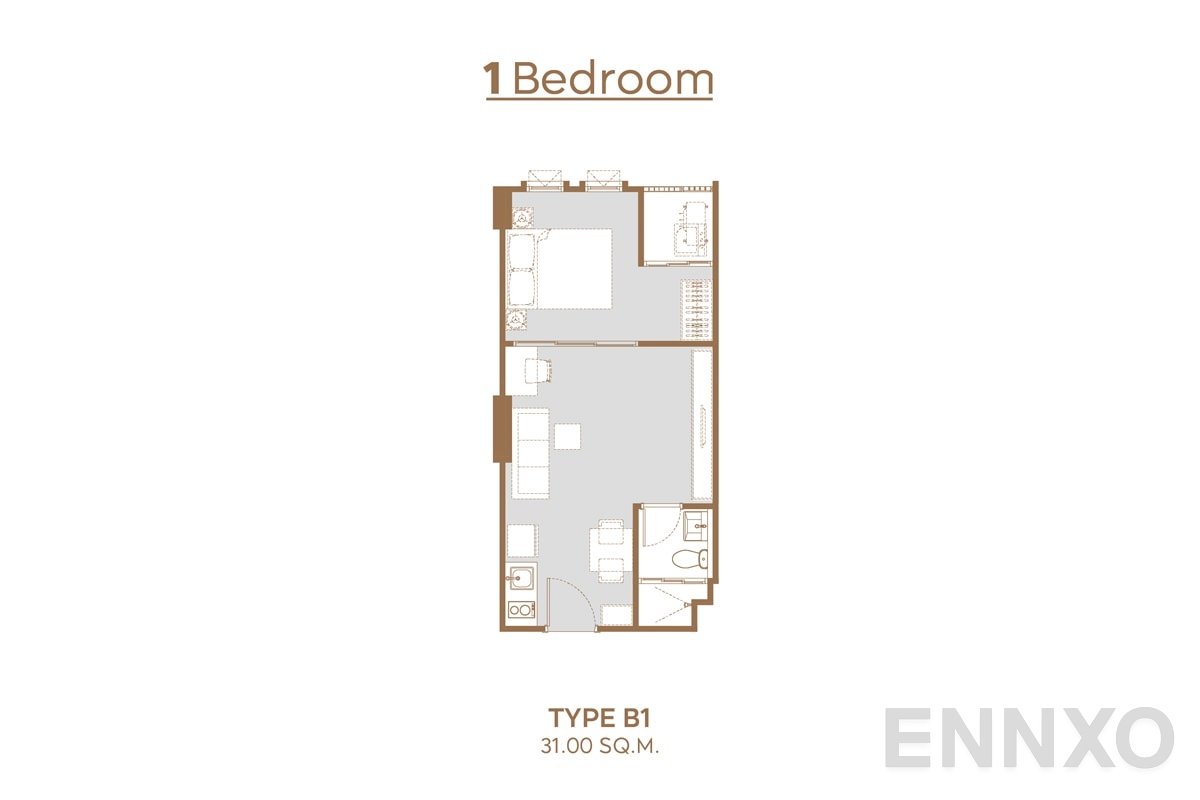 รูปแปลนห้อง Type B1 31 sq.m ของโครงการ แอสปาย ปิ่นเกล้า - อรุณอมรินทร์