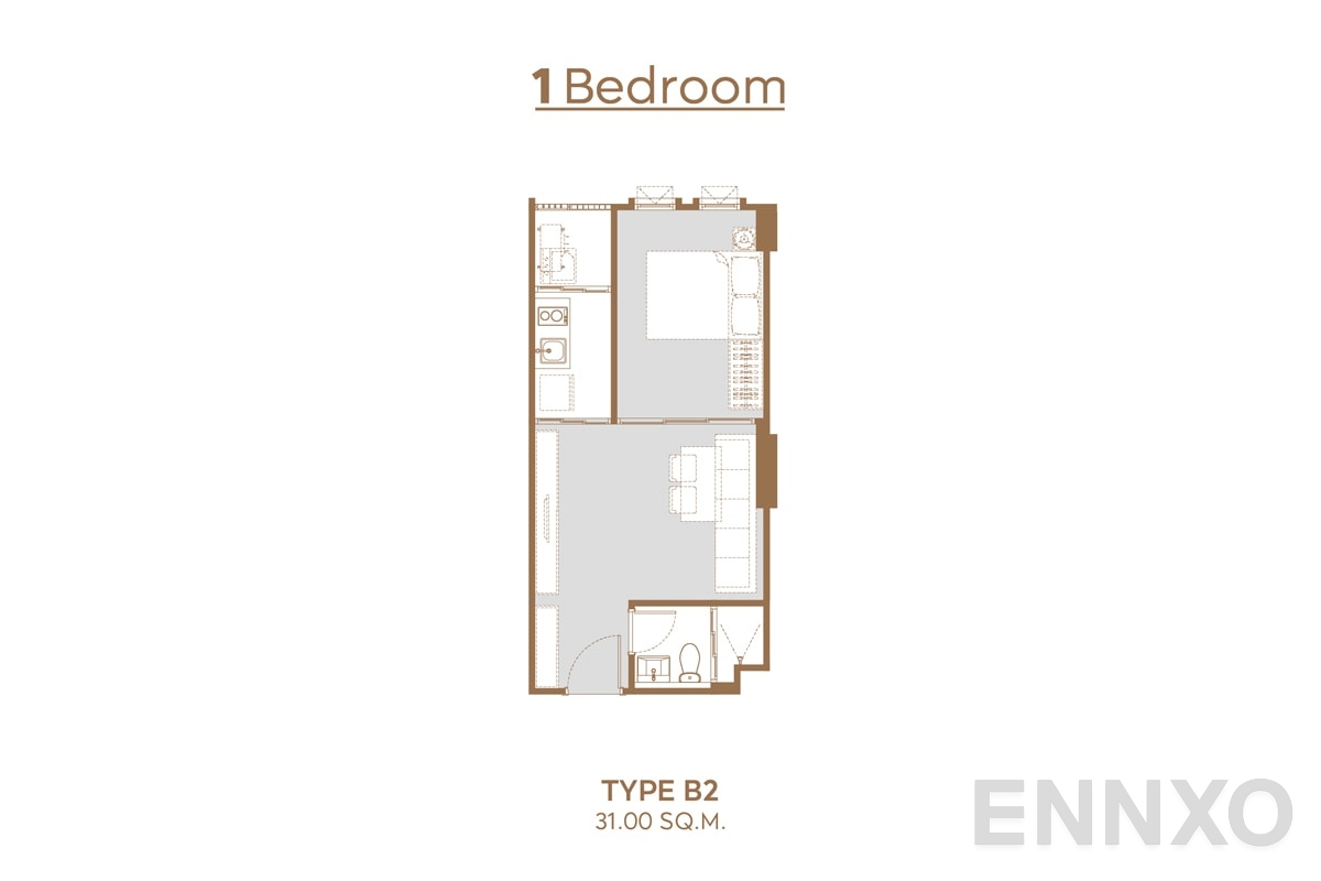 รูปแปลนห้อง Type B2 31 sq.m ของโครงการ แอสปาย ปิ่นเกล้า - อรุณอมรินทร์
