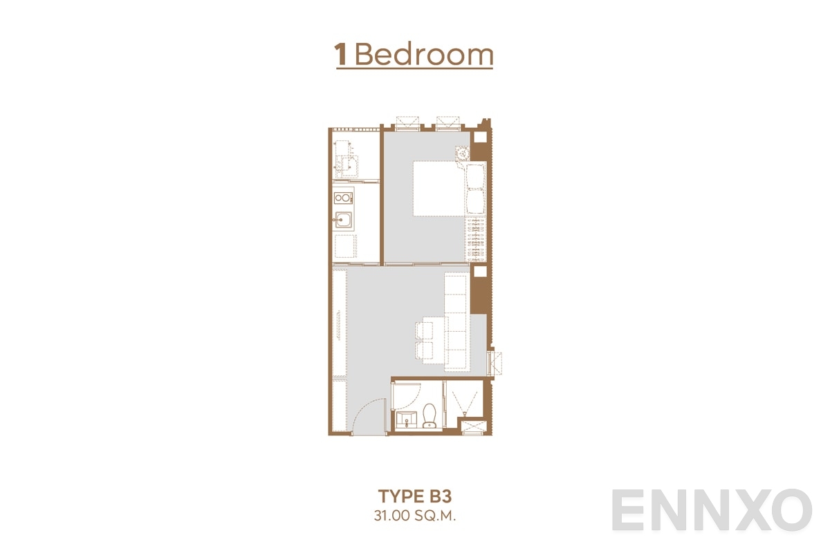 รูปแปลนห้อง Type B3 31 sq.m ของโครงการ แอสปาย ปิ่นเกล้า - อรุณอมรินทร์