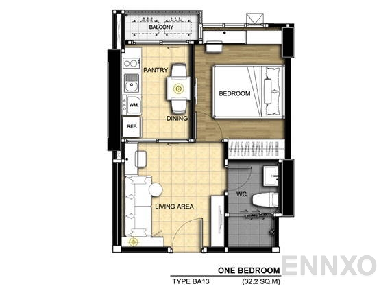 รูปแปลนห้อง 1 Bedroom โครงการ แอสไพร์ พระราม 9