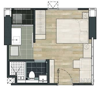 รูปแปลนห้อง Studio ของโครงการ Aspire Ratchada - Wongsawang