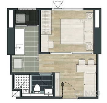 รูปแปลนห้อง 1 Bedroom  ของโครงการ Aspire Ratchada - Wongsawang