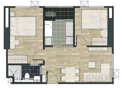 รูปแปลนห้อง 2 Bedroom ของโครงการ Aspire Ratchada - Wongsawang