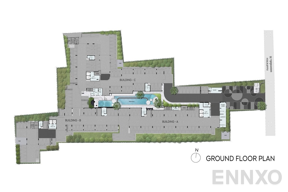 แปลนชั้น GROUND FLOOR PLAN ของโครงการ Aspire Ratchayothin