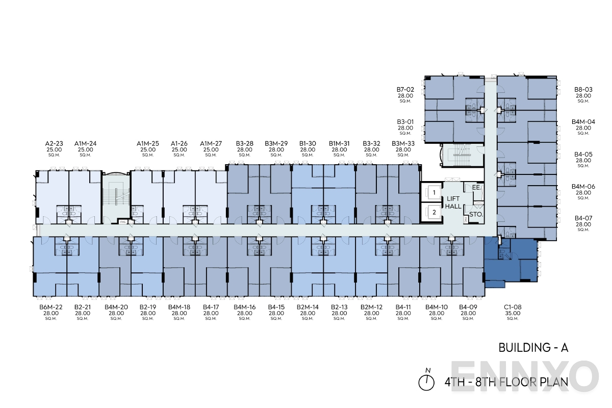 แปลนชั้น 4th-8th FLOOR PLAN ของโครงการ Aspire Ratchayothin