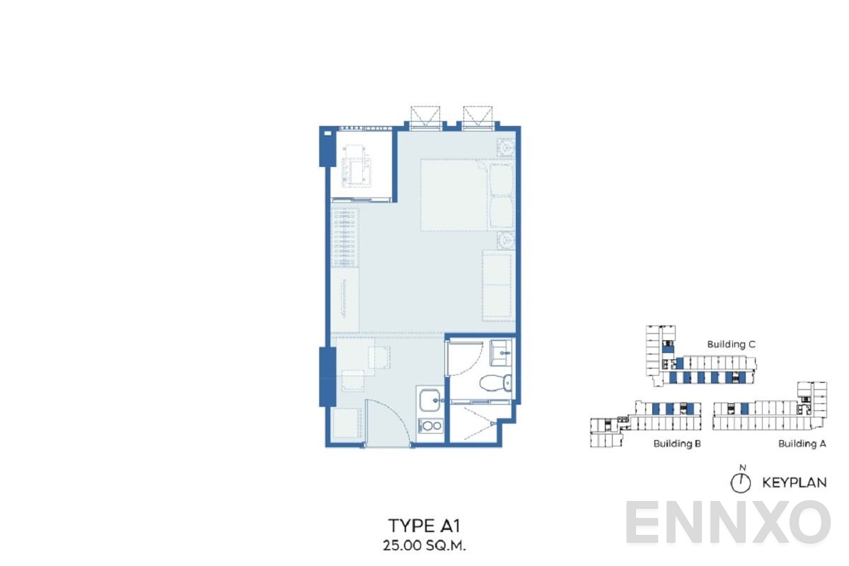 รูปแปลนห้อง TYPE A1 25 SQ.M. ของโครงการ Aspire Ratchayothin