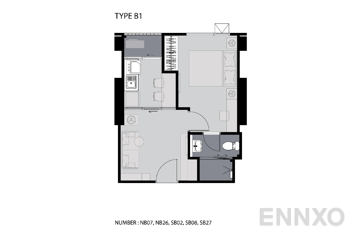 รูปแปลนห้อง TYPE B1 30 SQ.M. ของโครงการ แอสปาย รัตนาธิเบศร์ 2