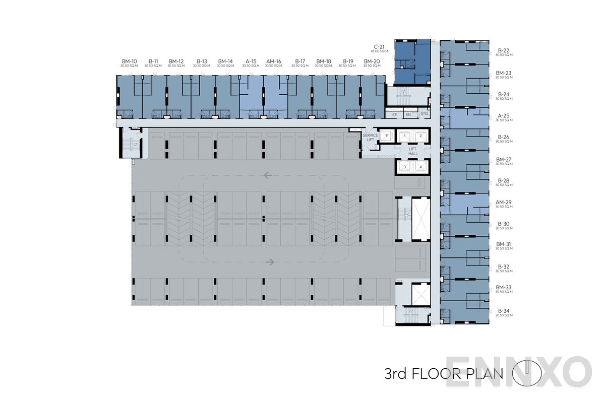 แปลนชั้น RTB-3_3rd-Parking ของโครงการ แอสปาย รัตนาธิเบศร์-เวสต์ตัน