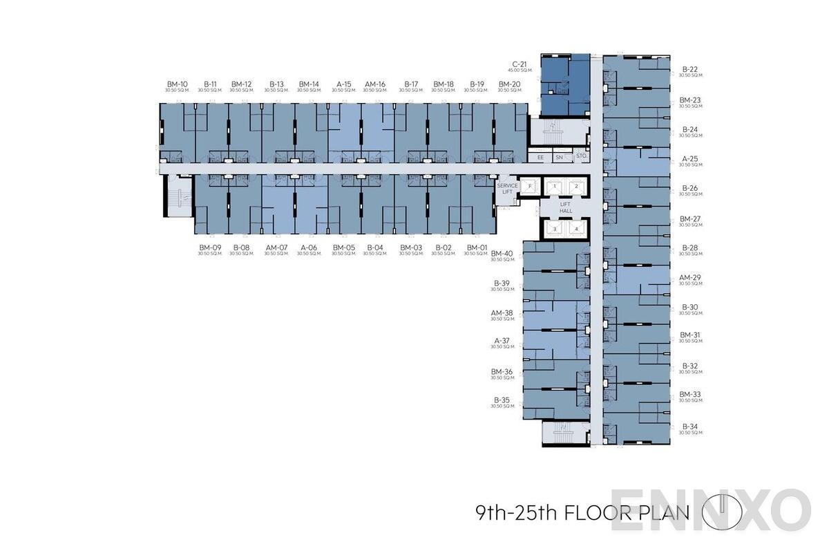 แปลนชั้น RTB-3_9th-25th-Typical Floor Plan ของโครงการ แอสปาย รัตนาธิเบศร์-เวสต์ตัน
