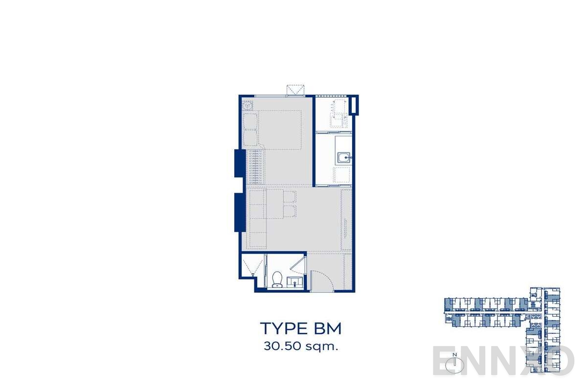 รูปแปลนห้อง RTB-3_Unit Type BM ของโครงการ แอสปาย รัตนาธิเบศร์-เวสต์ตัน