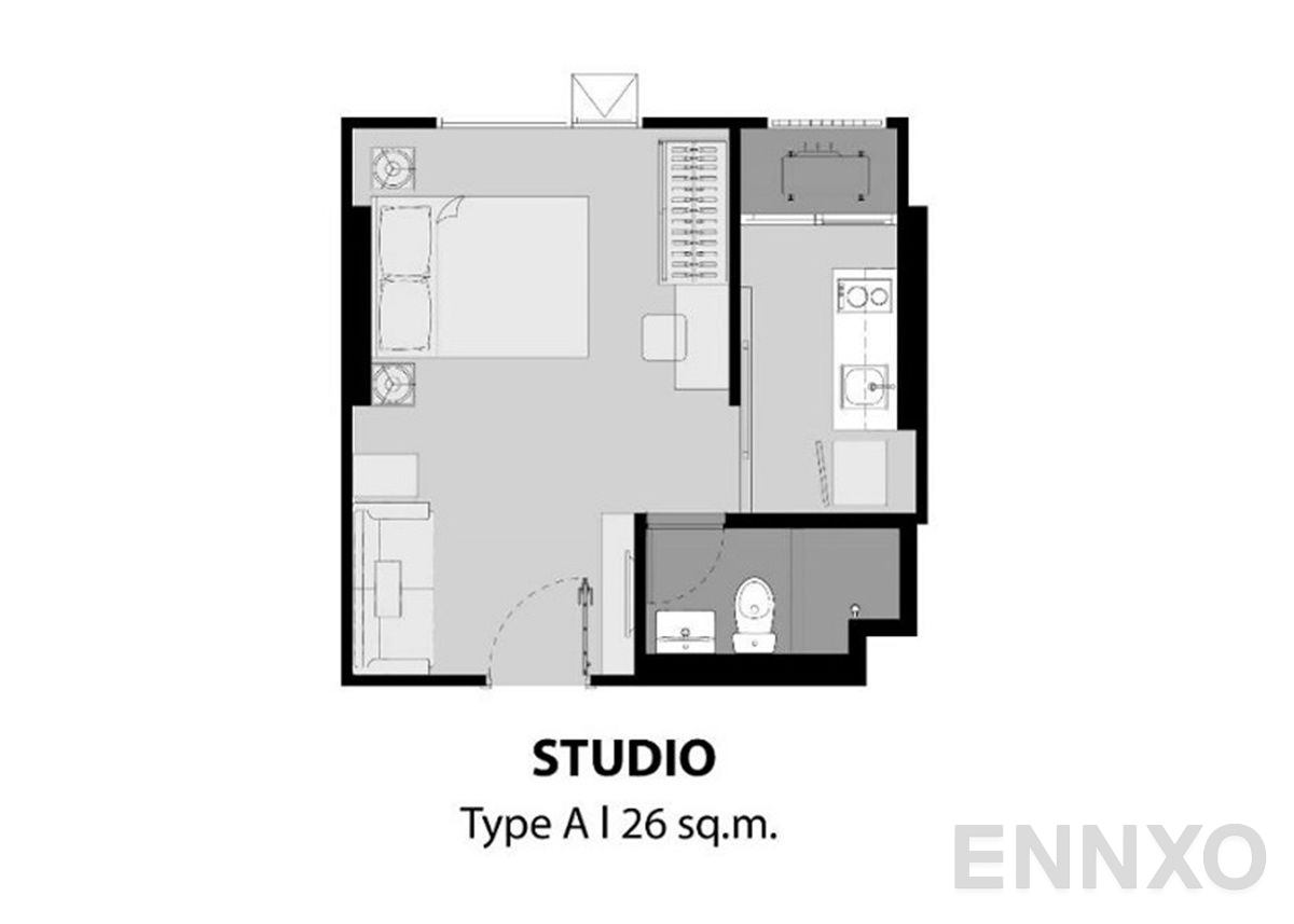 รูปแปลนห้อง Studio  ของโครงการ แอสปาย สาทร-ราชพฤกษ์