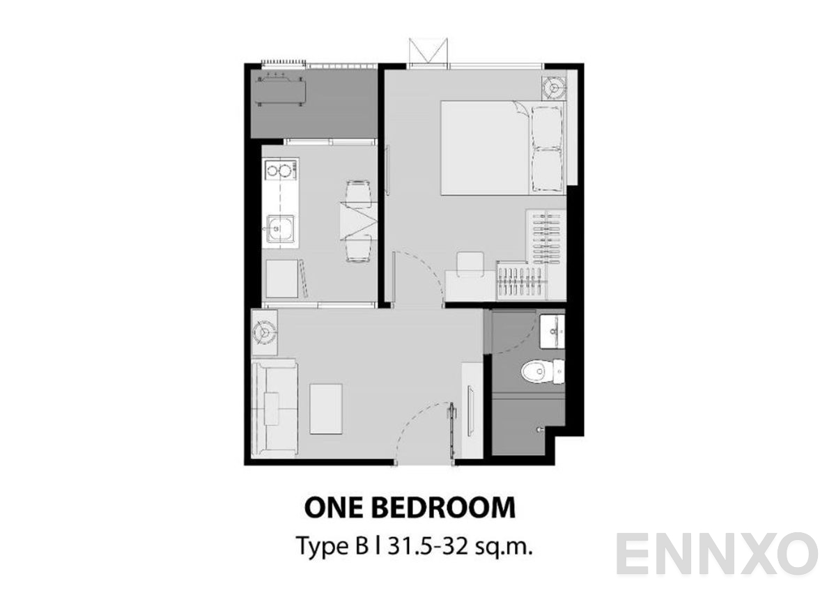 รูปแปลนห้อง 1 Bedroom ของโครงการ แอสปาย สาทร-ราชพฤกษ์