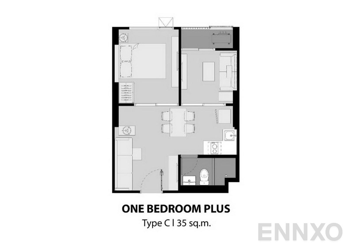 รูปแปลนห้อง 1 Bedroom Plus ของโครงการ แอสปาย สาทร-ราชพฤกษ์