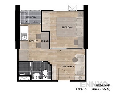 รูปแปลนห้อง 1 Bedroom ของโครงการ แอสปาย สาทร - ตากสิน (ทิมเบอร์ โซน)