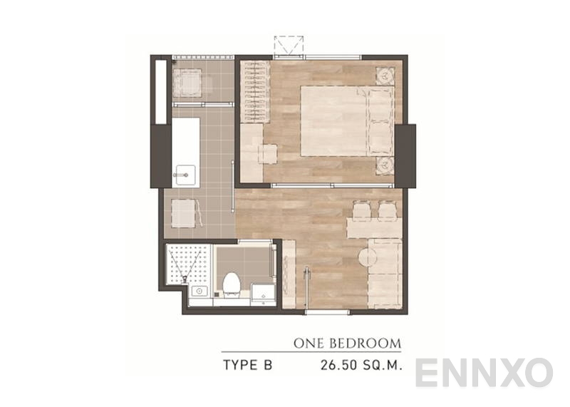 รูปแปลนห้อง 1 Bedroom TYPE B ของโครงการ แอสปาย สาทร - ท่าพระ