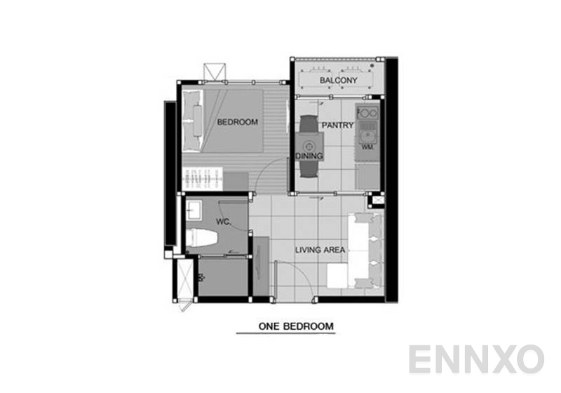 รูปแปลนห้อง 1 Bedroom ของโครงการ แอสไพร์ สุขุมวิท 48