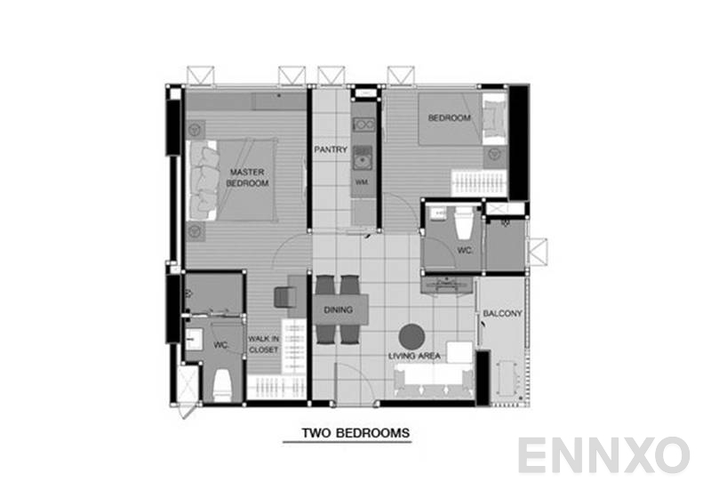 รูปแปลนห้อง 2 Bedroom ของโครงการ แอสไพร์ สุขุมวิท 48