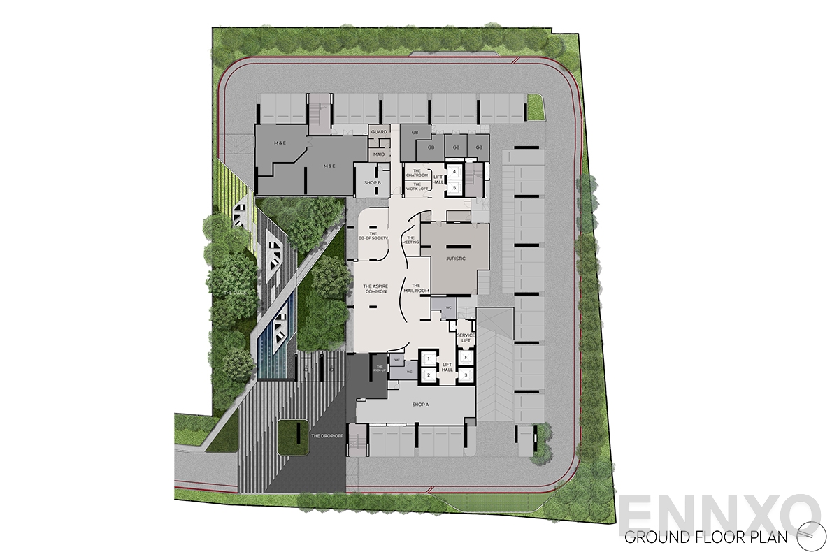 แปลนชั้น 1st Ground floor ของโครงการ Aspire Sukhumvit - Rama 4