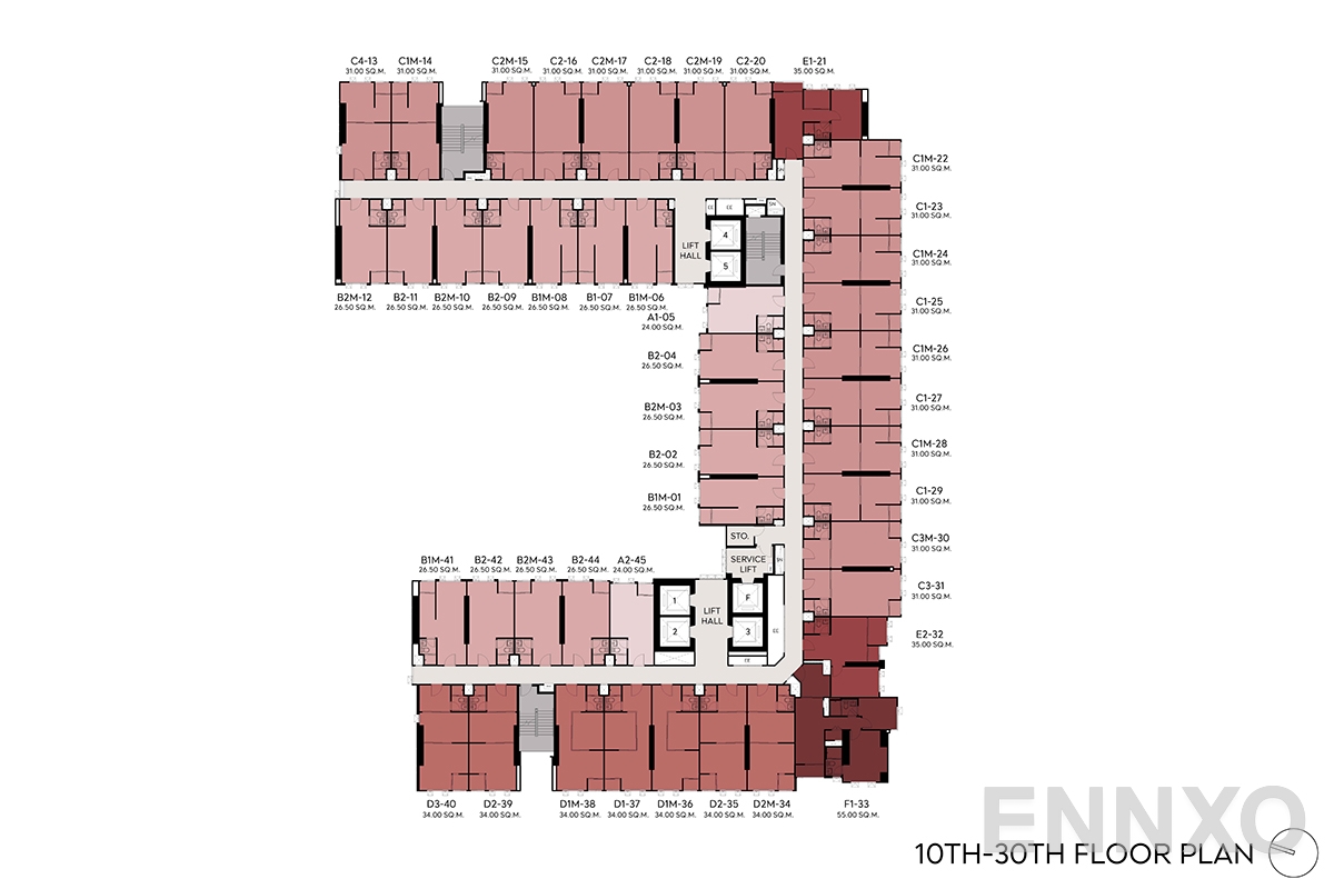 แปลนชั้น 10th-30th Floor ของโครงการ Aspire Sukhumvit - Rama 4