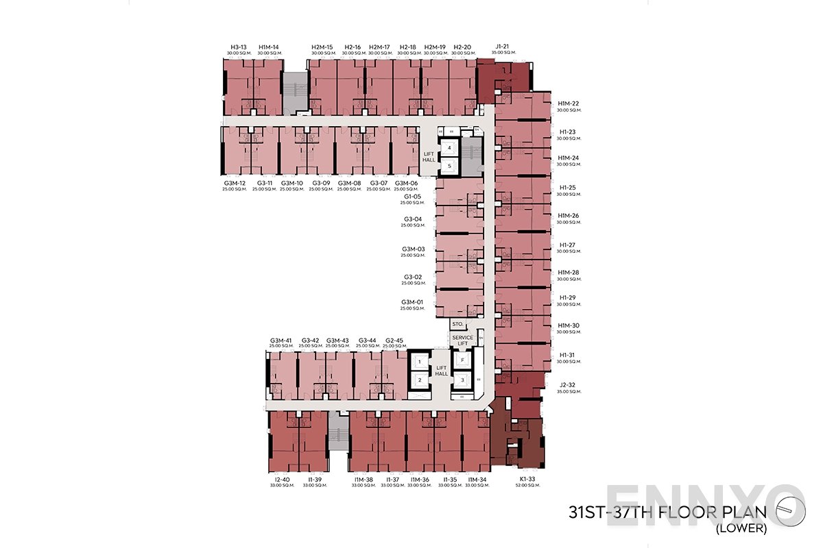 แปลนชั้น 31st-37th Floor ของโครงการ Aspire Sukhumvit - Rama 4