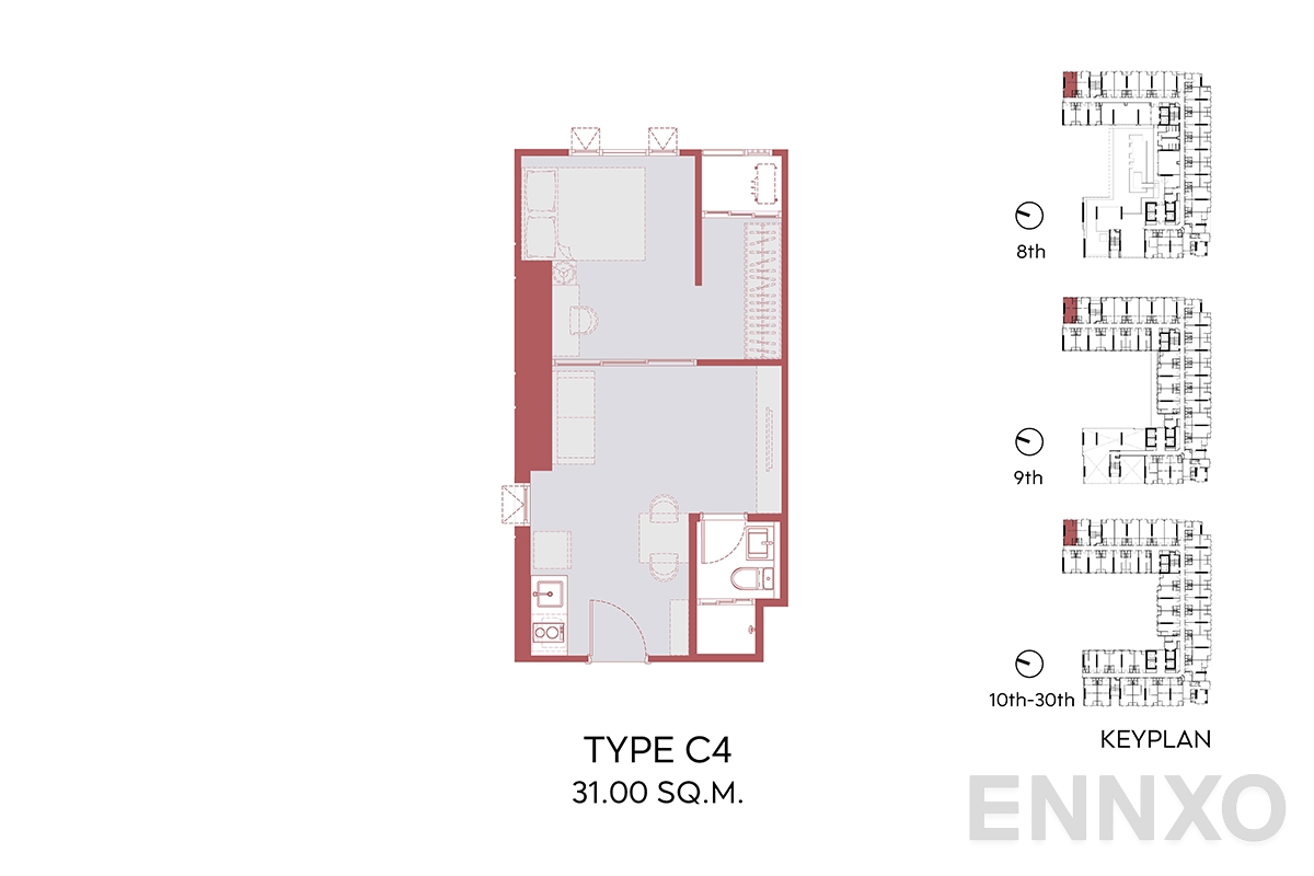 รูปแปลนห้อง C4 31.00 SQ.M.  ของโครงการ Aspire Sukhumvit - Rama 4