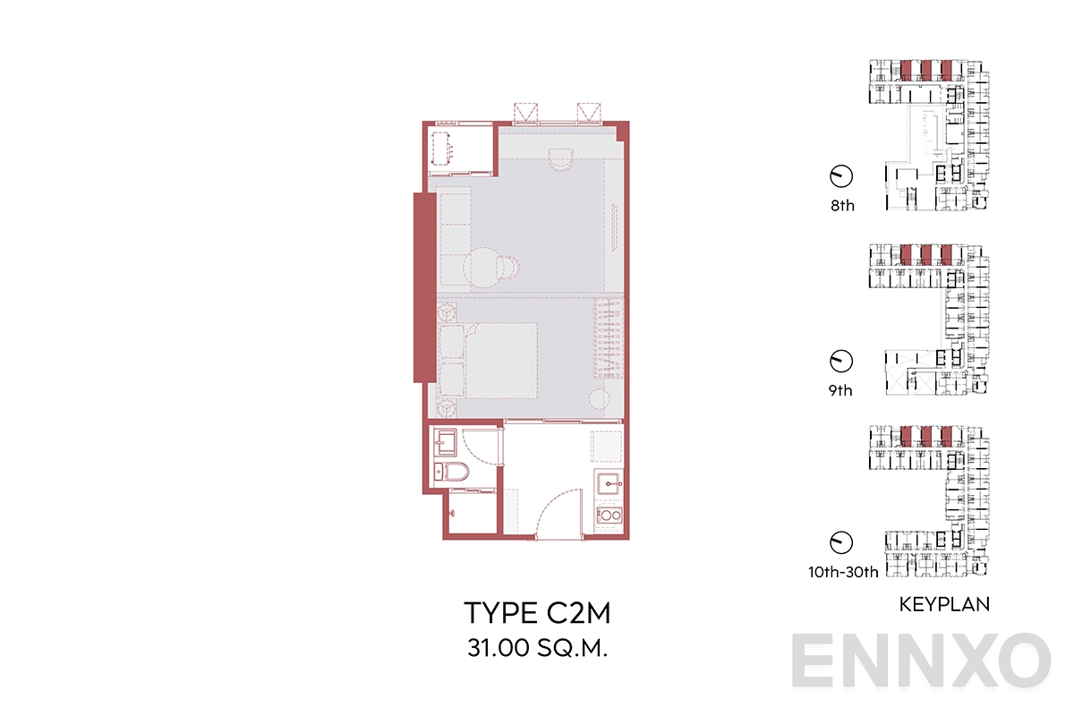 รูปแปลนห้อง C2M 31.00 SQ.M.  ของโครงการ Aspire Sukhumvit - Rama 4