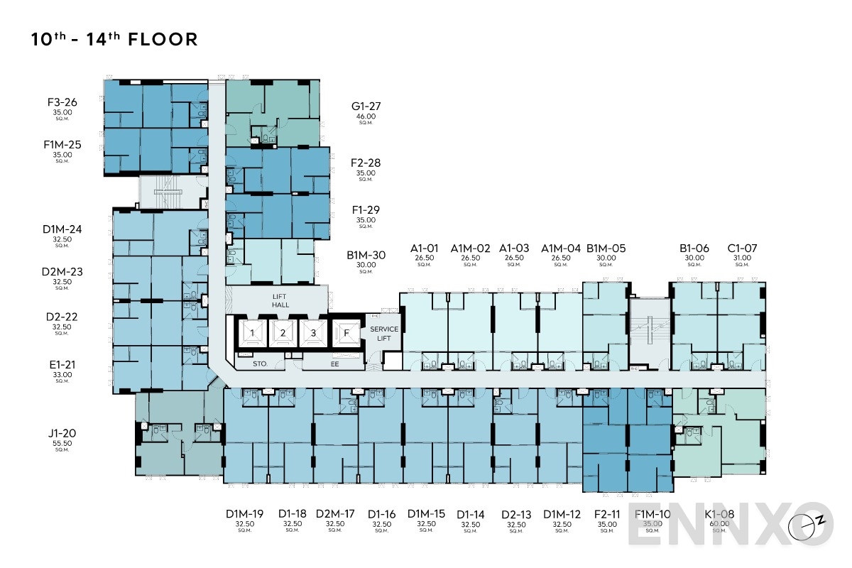 แปลนชั้น 10th – 14th Floor ของโครงการ แอสปาย วิภา - วิคตอรี่