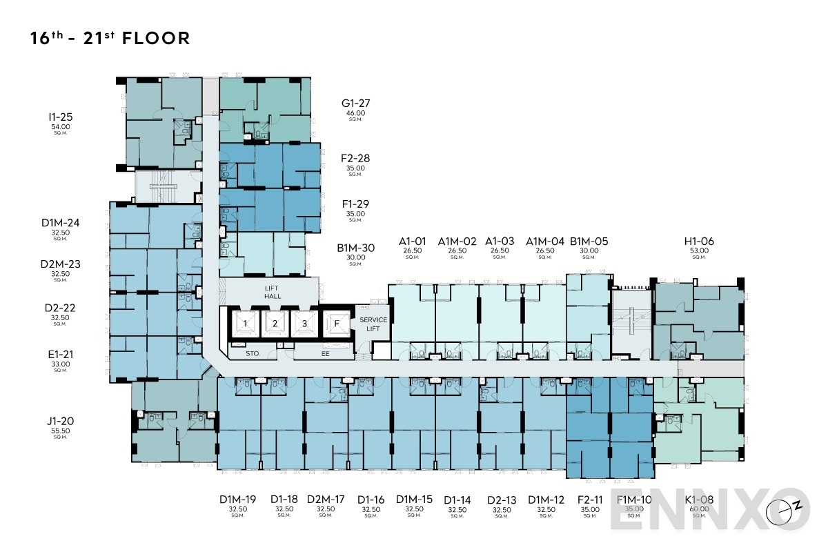 แปลนชั้น 16th – 21st Floor ของโครงการ แอสปาย วิภา - วิคตอรี่