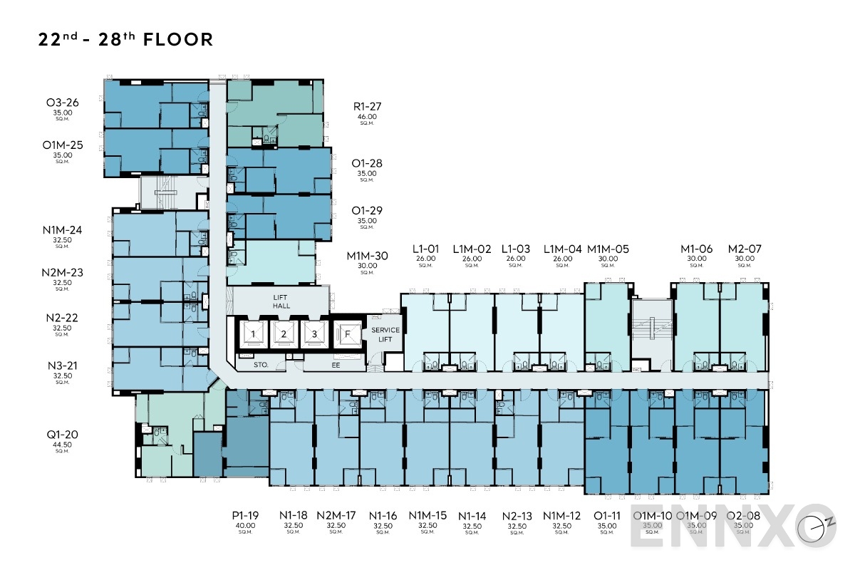 แปลนชั้น 22nd – 28th Floor ของโครงการ แอสปาย วิภา - วิคตอรี่