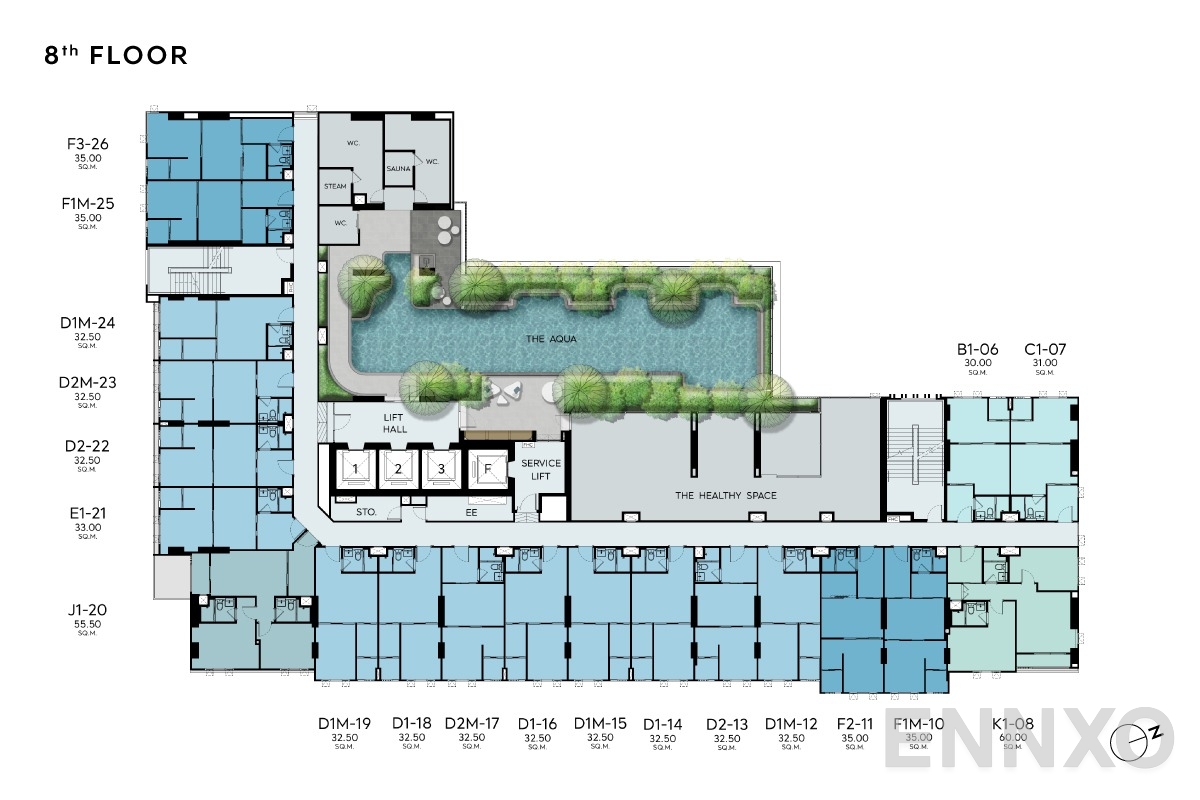 แปลนชั้น 8th Floor ของโครงการ แอสปาย วิภา - วิคตอรี่