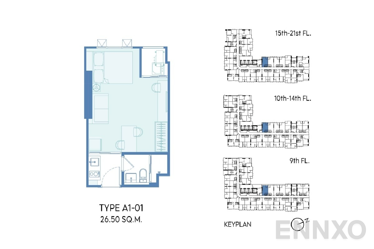 รูปแปลนห้อง A1 26.5 SQ.M. ของโครงการ แอสปาย วิภา - วิคตอรี่