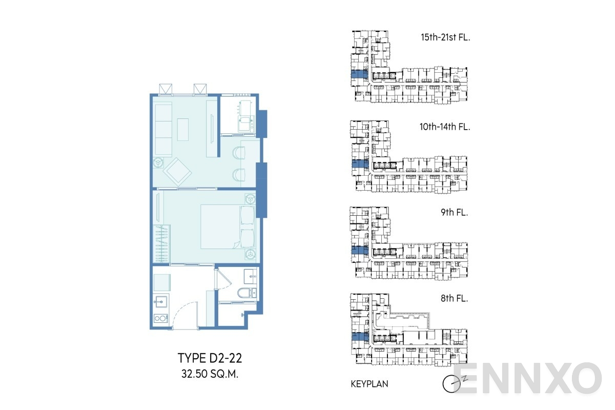 รูปแปลนห้อง D2 32.5 SQ.M. ของโครงการ แอสปาย วิภา - วิคตอรี่