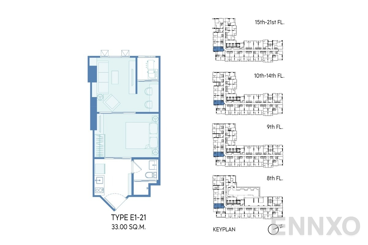 รูปแปลนห้อง E1 33 SQ.M. ของโครงการ แอสปาย วิภา - วิคตอรี่