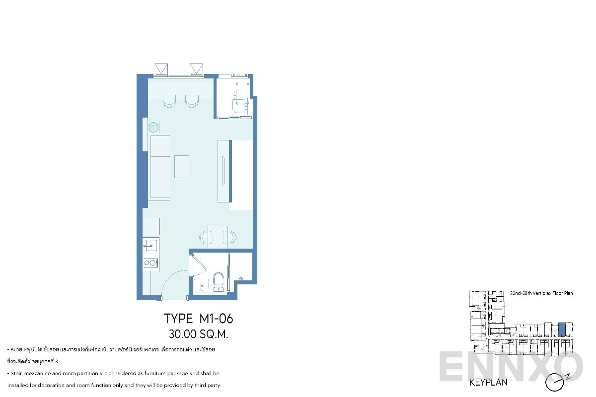 รูปแปลนห้อง M1 30 SQ.M. ของโครงการ แอสปาย วิภา - วิคตอรี่