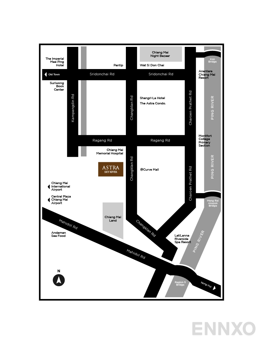 ภาพแผนที่แสดงที่ตั้งโครงการ Astra Sky River
(แอสตร้า สกายริเวอร์) และสถานที่โดยรอบ