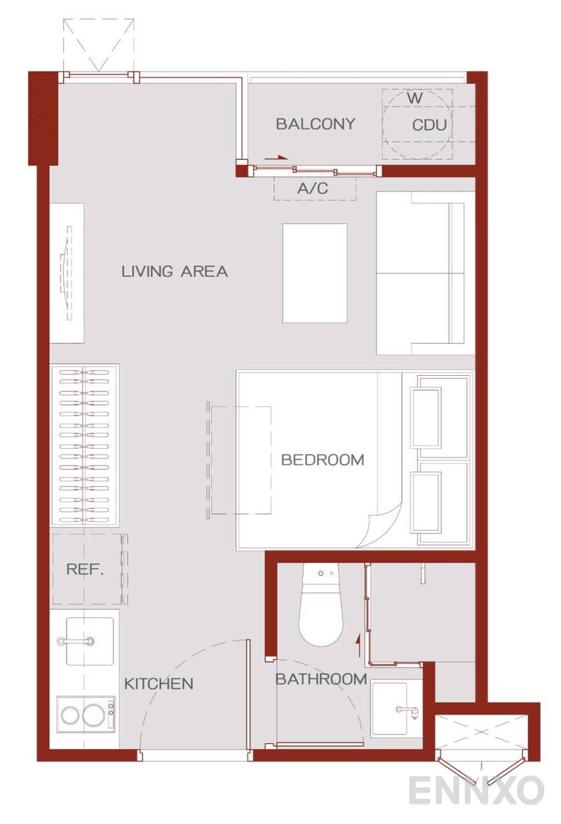 รูปแปลนห้อง Studio ของโครงการ แอทโมซ แจ้งวัฒนะ