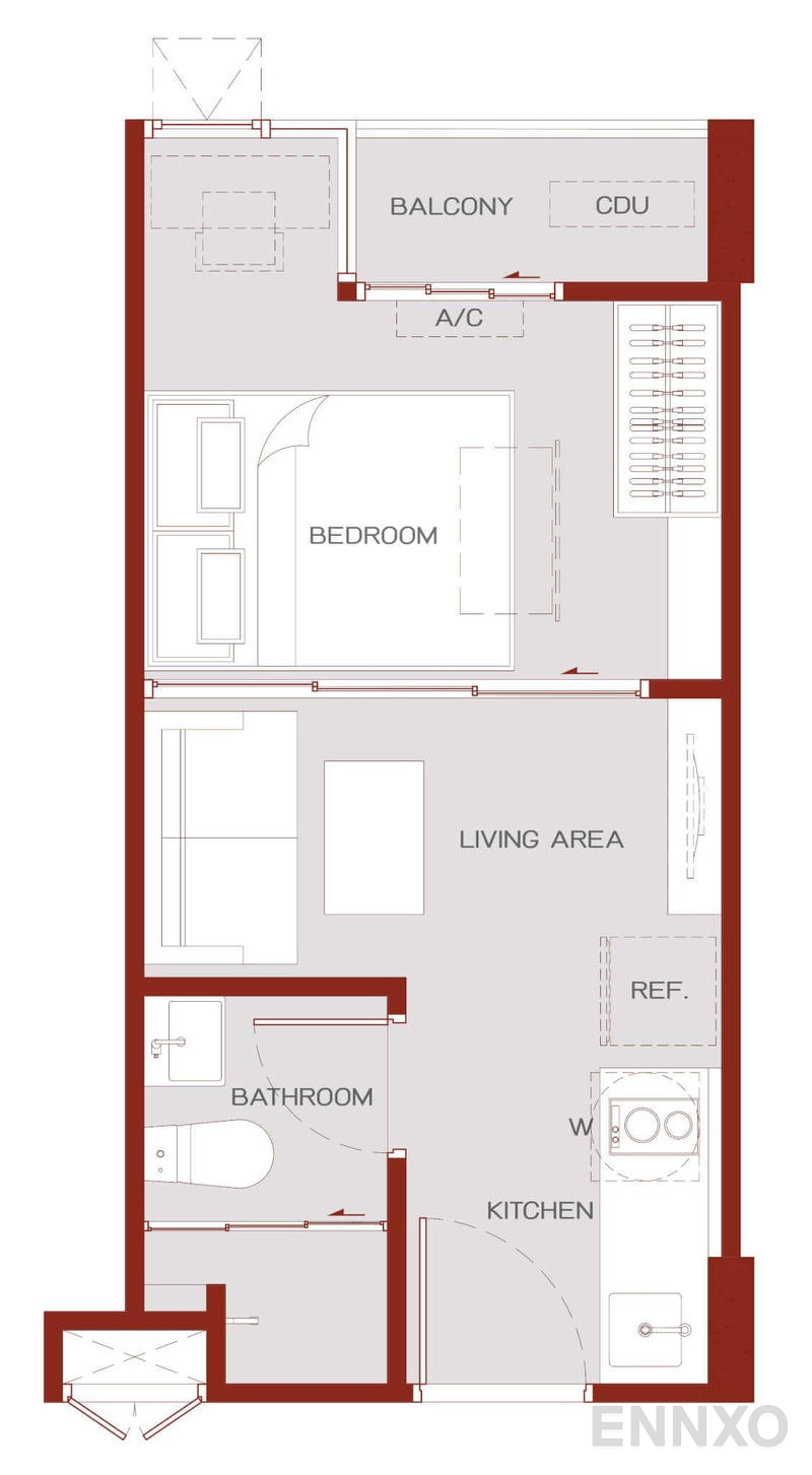 รูปแปลนห้อง 1 Bedroom ของโครงการ แอทโมซ แจ้งวัฒนะ