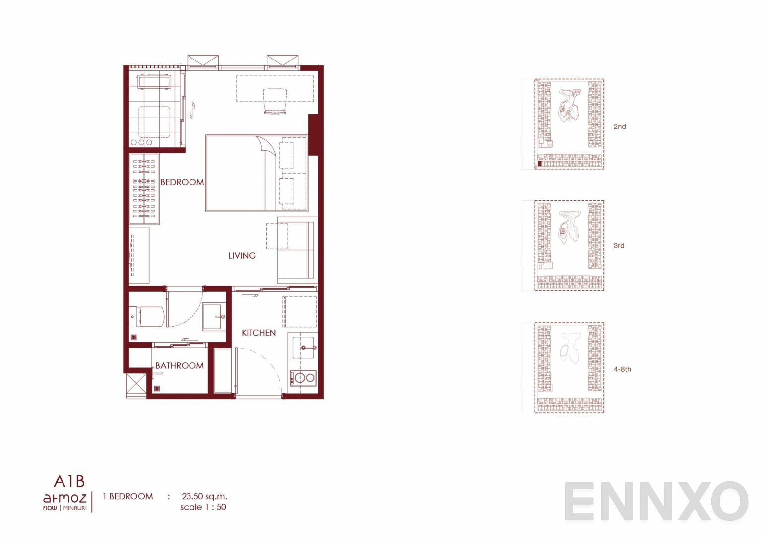 รูปแปลนห้อง A1B ของโครงการ Atmoz Flow Minburi